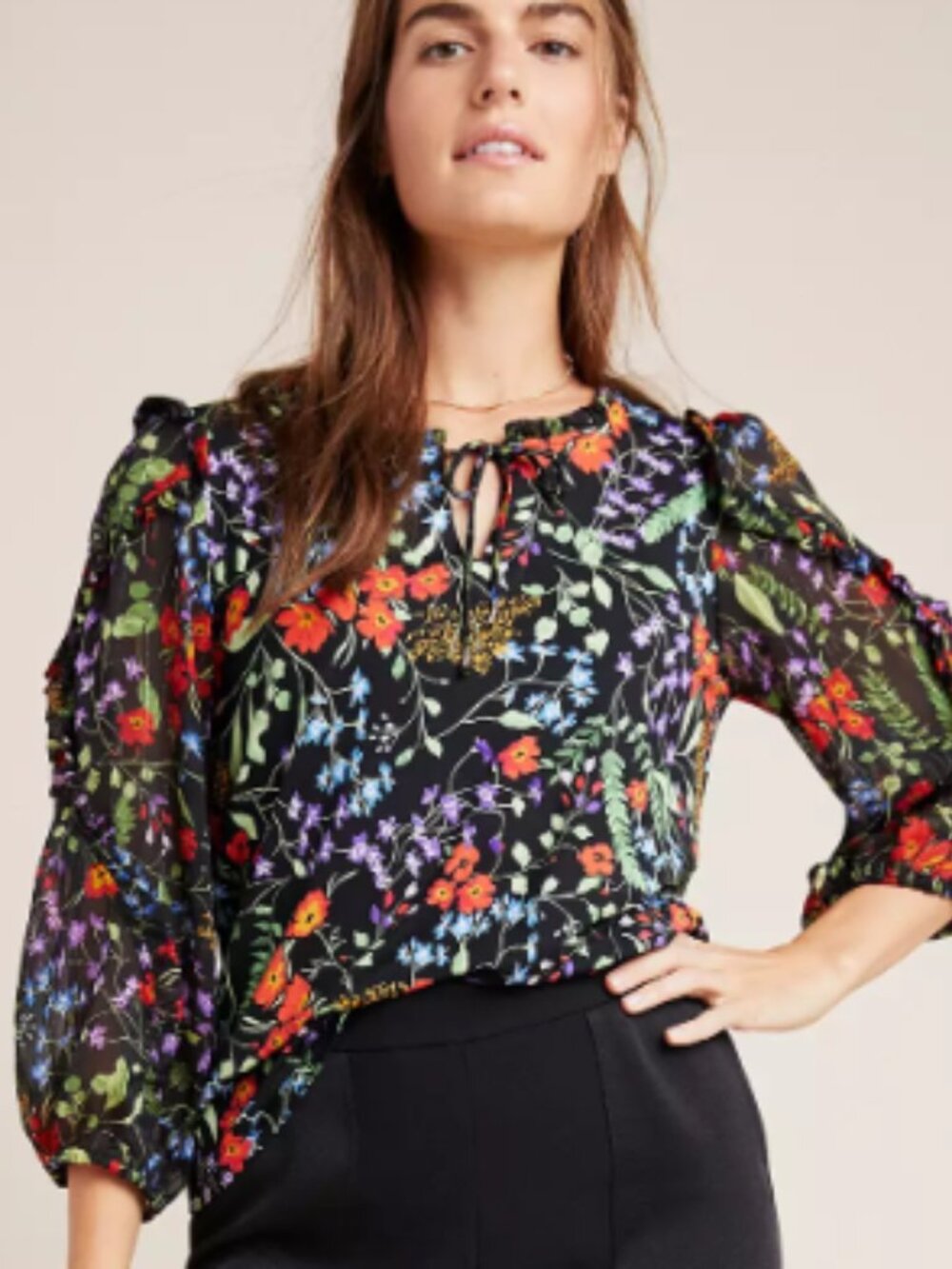 ✨ NWT Maeve by Anthropologie Jacquin Floral Long Sleeve Peasant Blouse Size L ✨